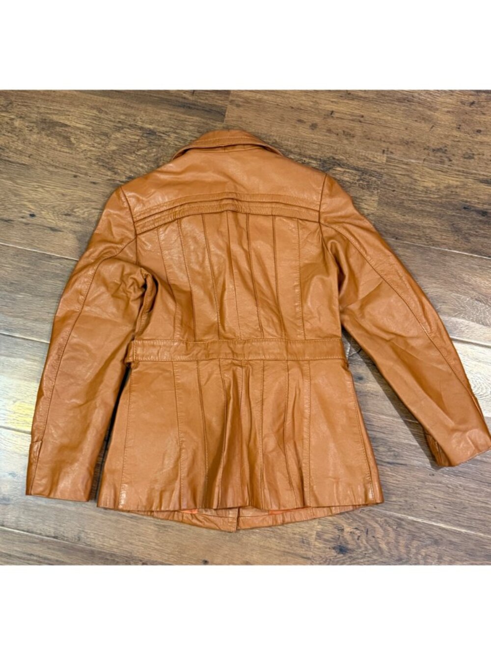 Vtg Wilsons Leather Belted Jacket Camel Brown Sz 8 - Picture 7 of 12